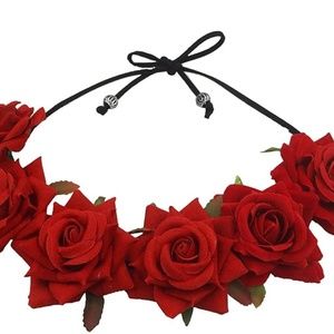 Floral Fall Burgundy Rose  Flower Crown Woodland Hair Wreath Festival Headband
